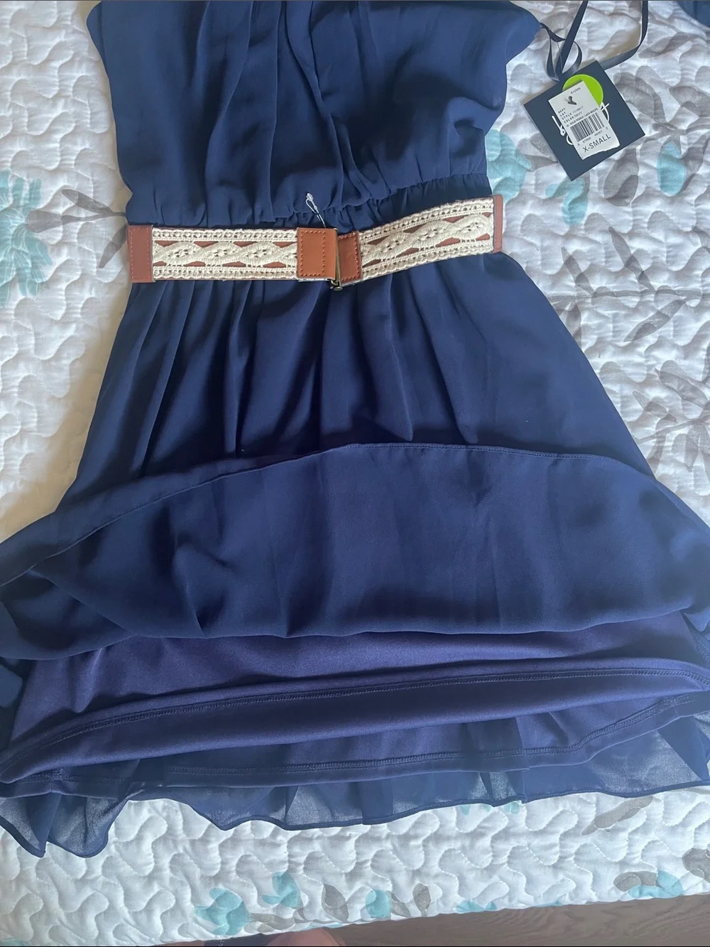 By & By Navy Sleeveless Belted Dress Pleats and Elasticized Waist NWT XS Junior